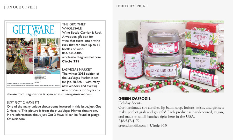 Editor's Pick, Giftware News Magazine, October 2017.
