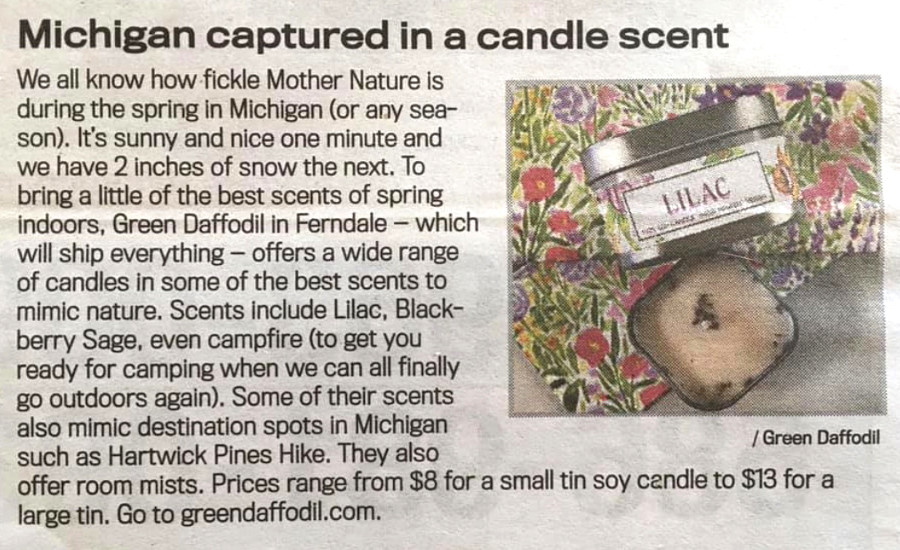 Michigan Captured in a Candle Scent, Detroit News, April 2020.